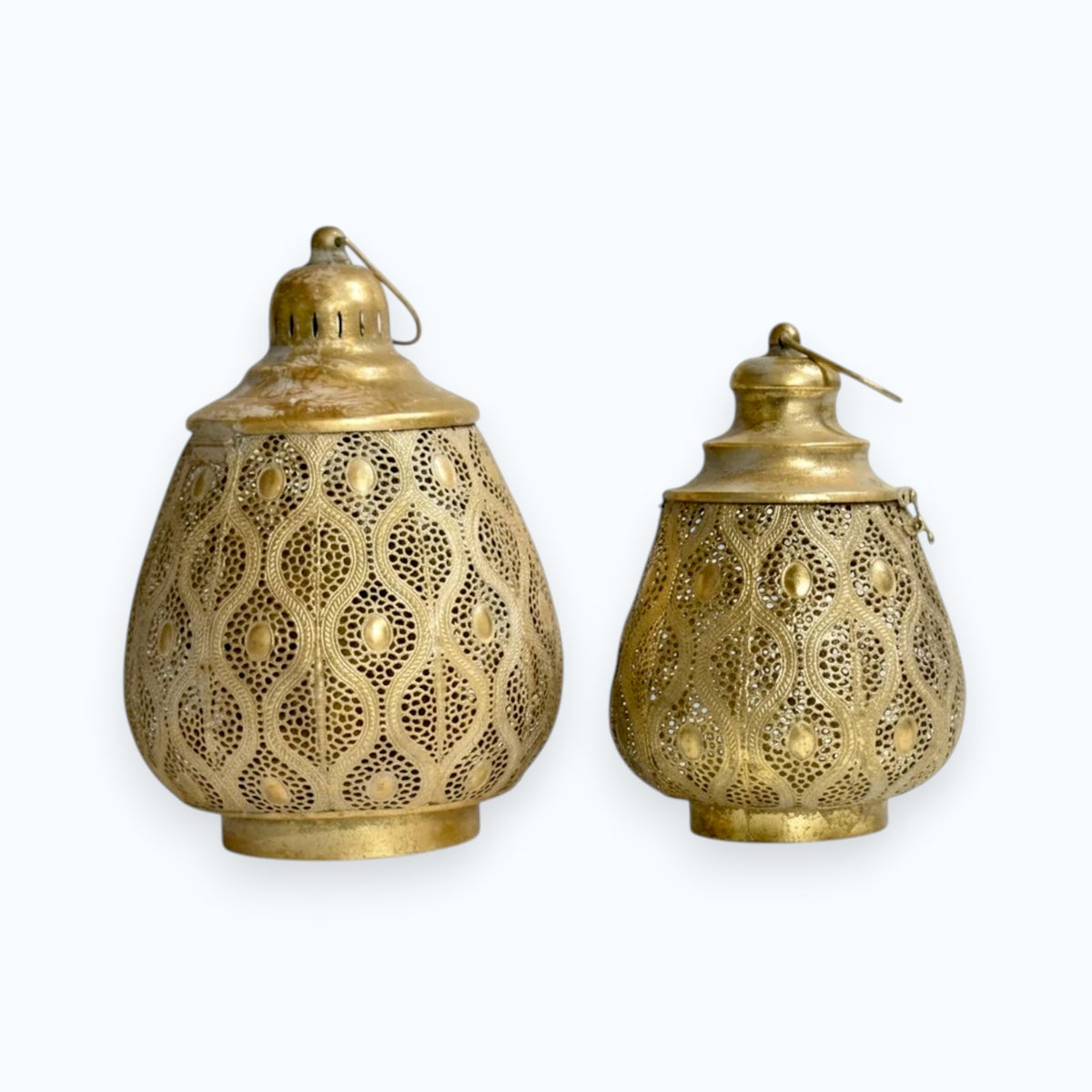 Antique Gold Lantern Set Perforated Iron Design