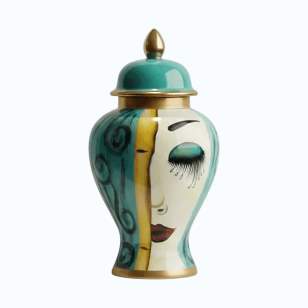 Art Deco Ceramic Ginger Jar Vase with Gold Accents