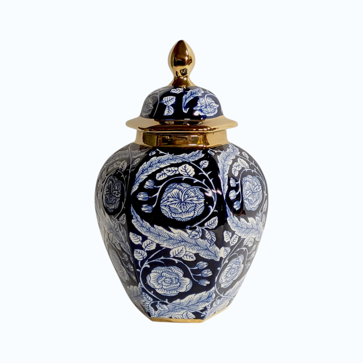 Ceramic Ginger Jar Faceted Design Gold Trim