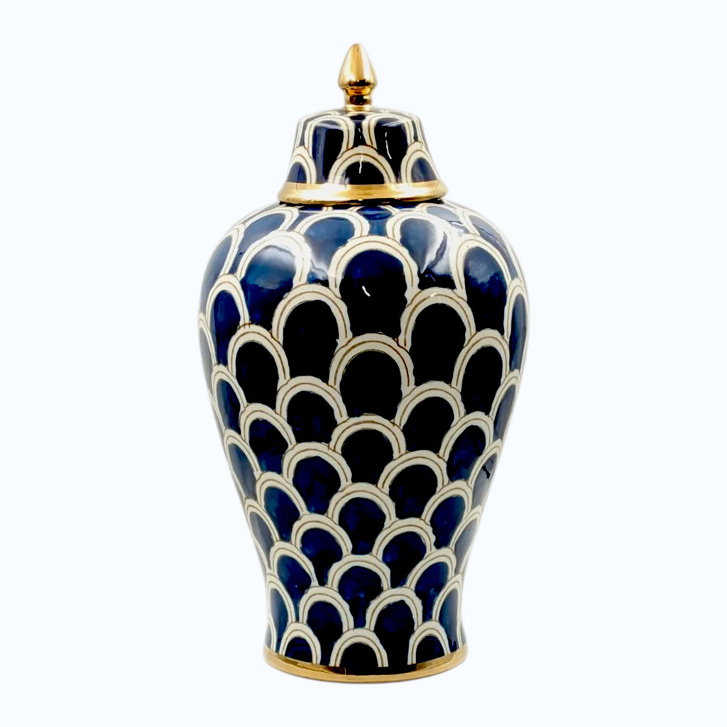 Ceramic Ginger Jar Gold Accents 38cm