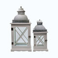 Wooden Lantern Set Glass Panel Antique White