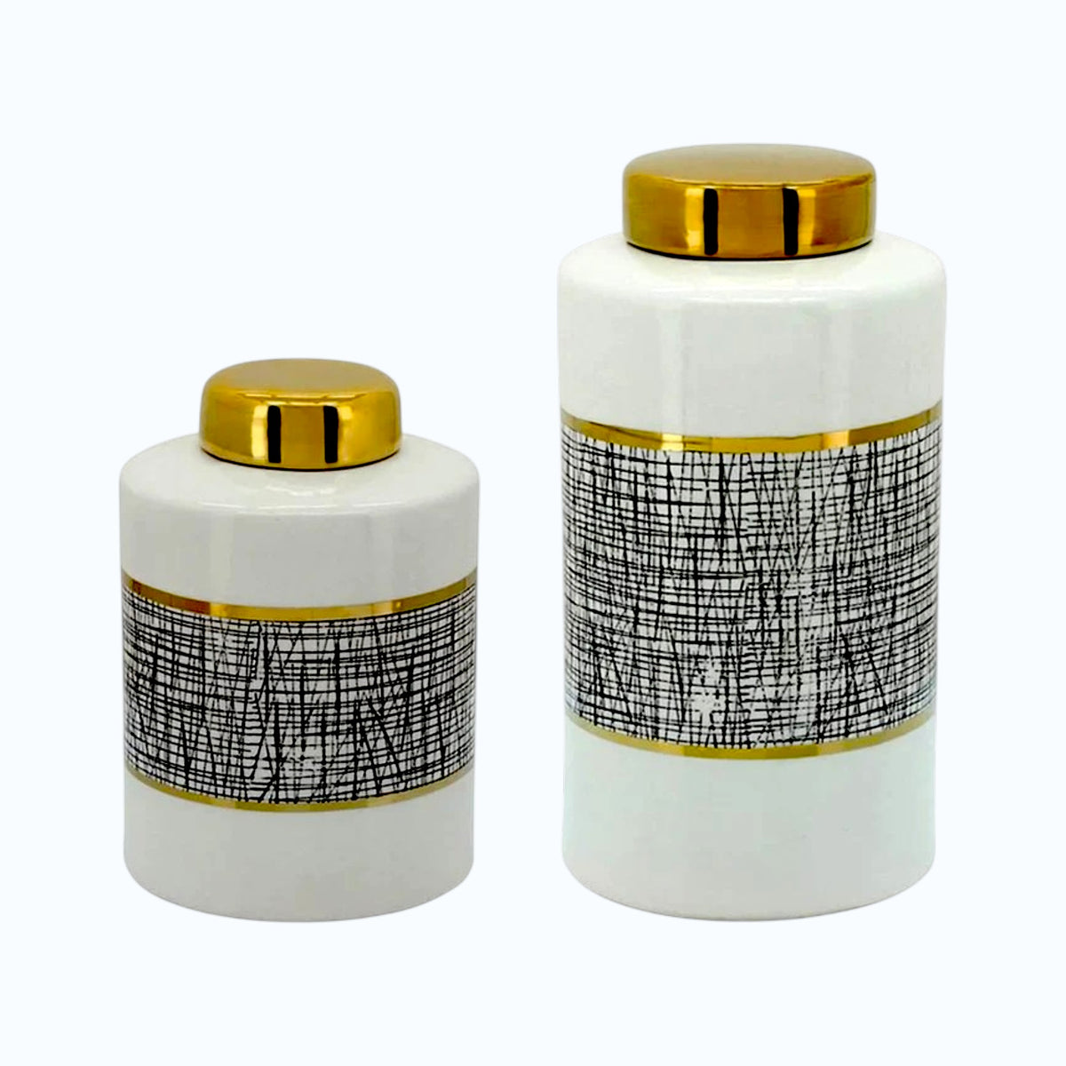 Porcelain Ginger Jar Set High-Gloss Gold Accent