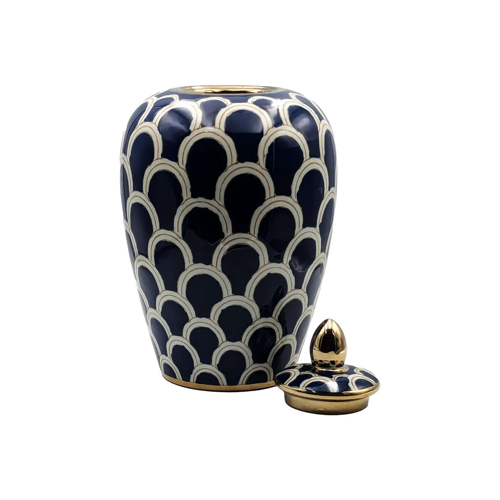Ceramic Urn Navy Scallop High-Gloss Gold