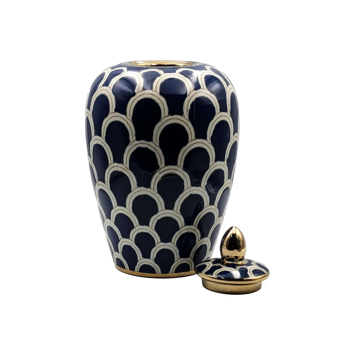 Ceramic Urn Navy Scallop High-Gloss Gold