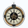 Champs Elysees white gearmoving wall clock with black Roman numerals and visible metal gears