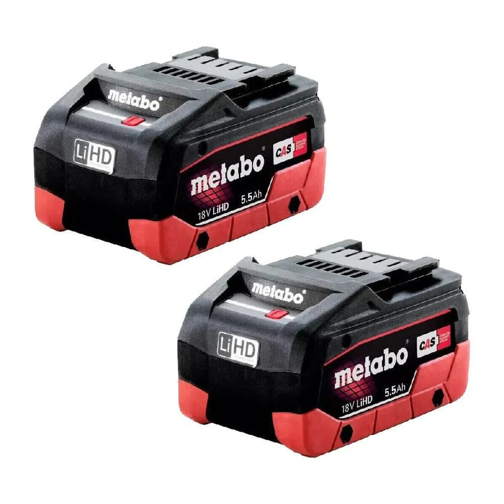 Metabo 18V LiHD 5.5Ah Battery Twin Pack with black and red casing