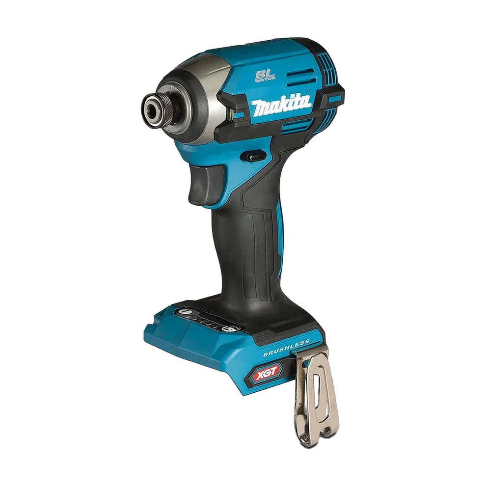 Makita 40V Max Brushless Impact Driver TD003GZ SKIN ONLY, blue and black with metal belt clip