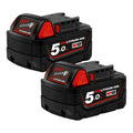 Milwaukee 18V 5.0Ah Battery Twin Pack M18B5-2 with REDLITHIUM-ION branding