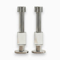 Pair of modern crystal and chrome candle holders on white background