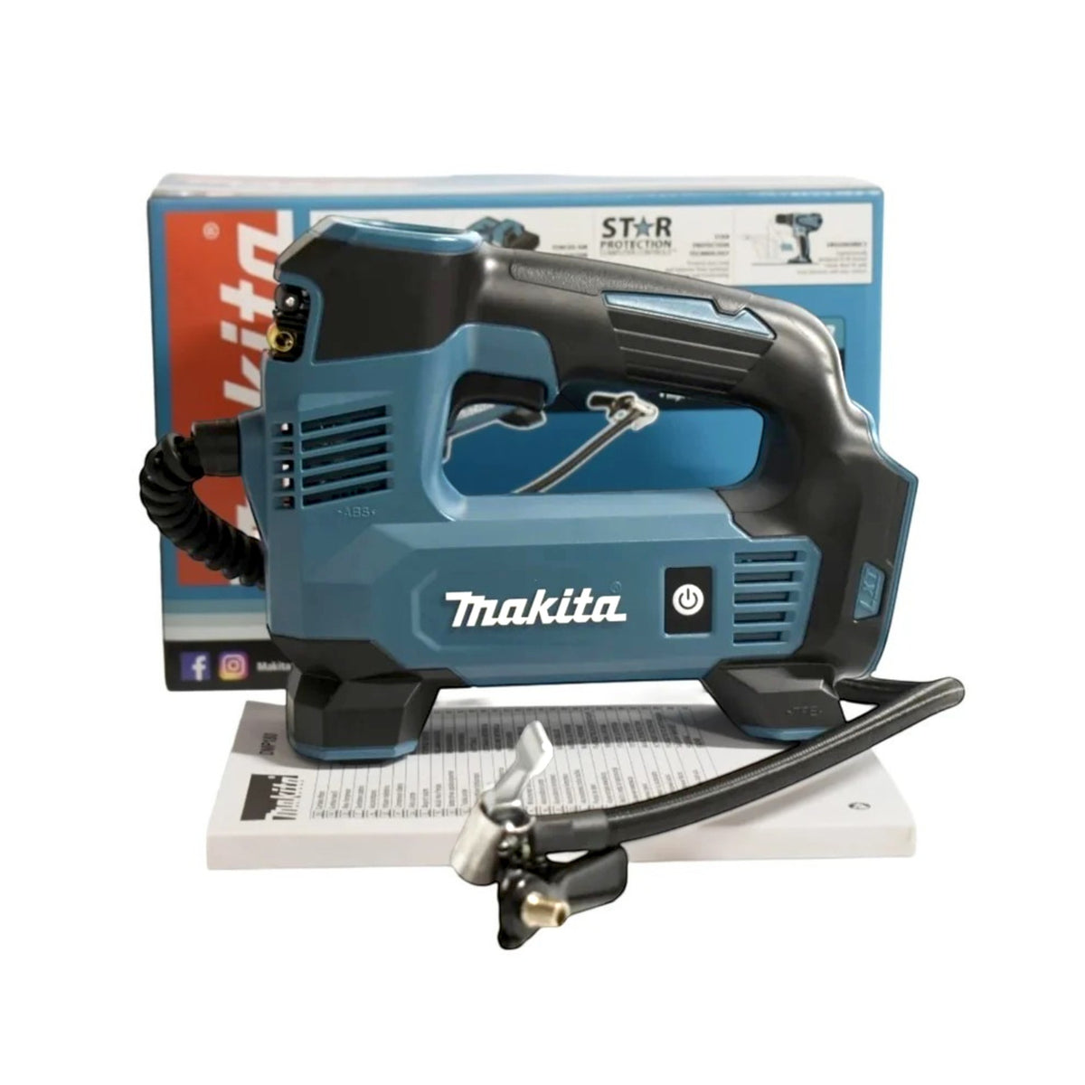 Makita 18V Auto Shut Off Inflator Skin DMP180Z with hose and box