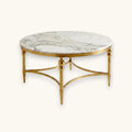 Round coffee table with faux marble top and high-gloss gold aluminium frame