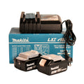 Makita 18V 5.0Ah battery and charger kit model 199179-3 with two batteries and charger displayed on retail box