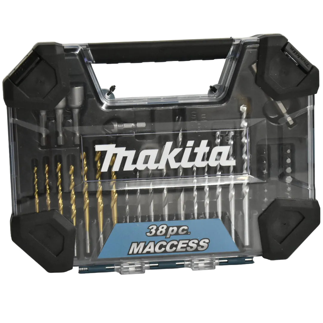 Makita Maccess 38 piece combination accessory set in clear plastic case