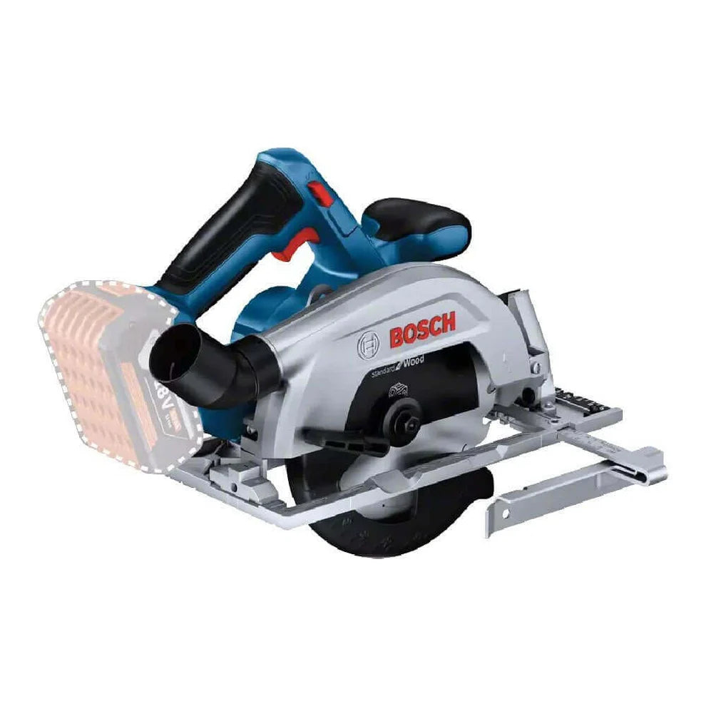 Bosch GKS 18V-57-2 cordless circular saw battery slot side view