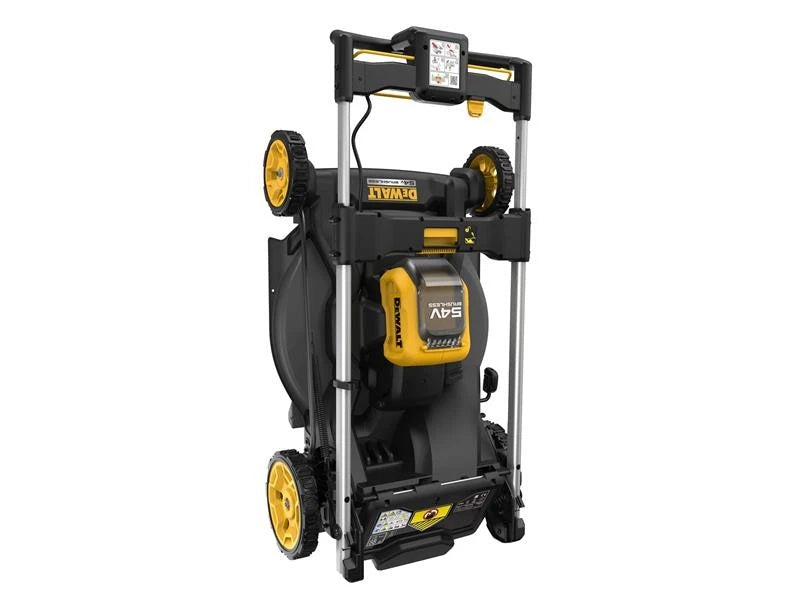 DeWalt DCMWP500N-XJ 54V XR Flexvolt Cordless Lawn Mower vertical folded storage view